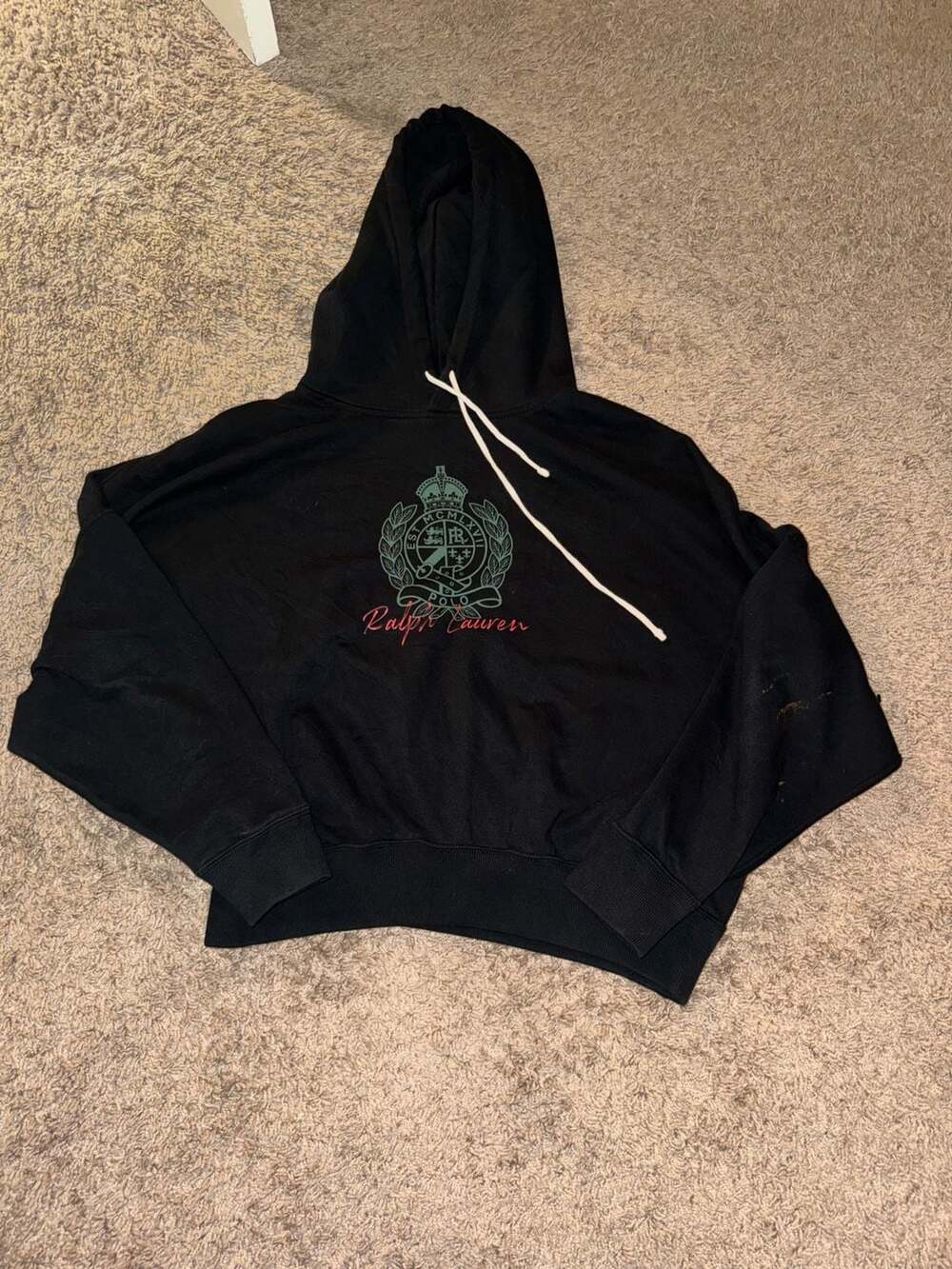 Polo Ralph Lauren Women's Black Cropped Crest Logo Hoodie